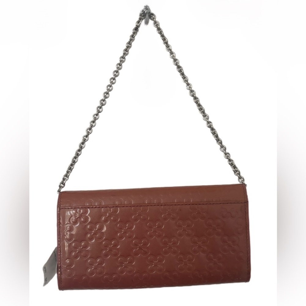 Peach/Orange Coach Patent Leather Clutc With Chain Strap